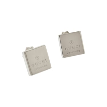 Gucci Sterling Silver Etched Logo Namesake Teeny Tiny Square Stud Earrings