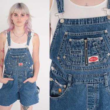 90s Denim Overall Shorts Revolt Jean Overalls Flower Patch Frayed Cutoff Jean Pocket Bibs Blue Shortalls Woman 1990s Vintage Cut Off Small S 