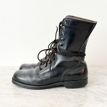 Vintage 70s Genesco Black Leather Combat Boots Army 