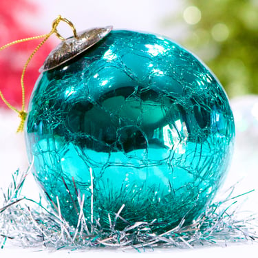 VINTAGE: 4" Extra Heavy Thick Mercury Crackled Glass Ornament - Kugel Style Christmas Ornaments - SKU Tub-28-00034873 