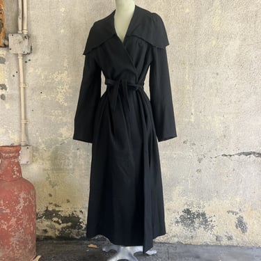 Antique 1920s Black Wool Wrap Coat Full Length Steiger's Dress Jacket Vintage