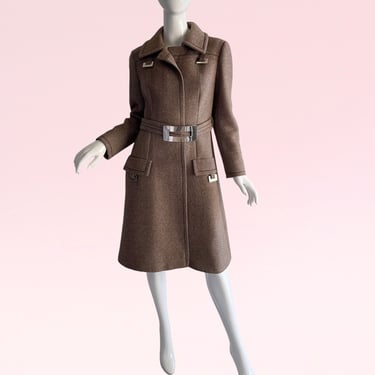 60s Vintage Mod Tweed Coat, Wool Metal Coat Medium 