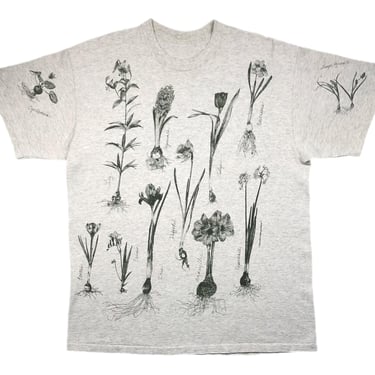 Vintage 1994 Flower Species All Over Print Nature/Plant Graphic T-Shirt Size Large/XL 