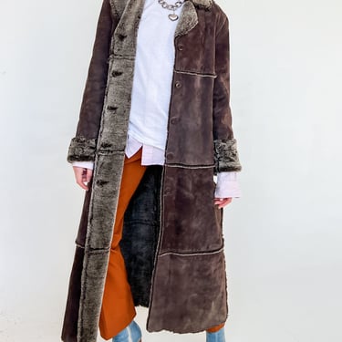 Cocoa Suede Faux Shearling Trench (M)