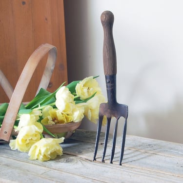 Vintage hand rake / garden hand fork / J. Tyzack & Son English garden fork / vintage gardening tool / 4 tined rake /  metal cultivator 