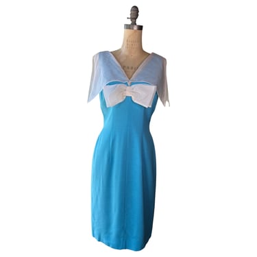 1960s Blue Linen Lilli Diamond Wiggle Dress 