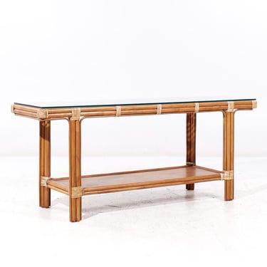 McGuire Style Mid Century Rattan and Glass Console Table - mcm 