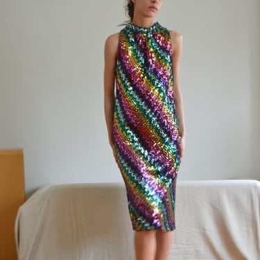 rainbow sequin 60s mock dress dress 