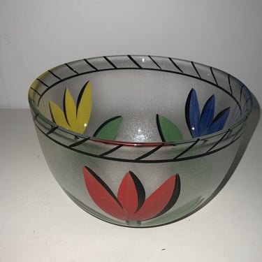 Kosta Boda Tulipa Bowl by Ulrica Hydman-Vallien Textured, Hand Painted, Signed, retro kitchen decor, colorful mcm bowl, floral mixing bowl 