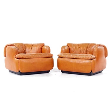 Alberto Rosselli for Saporiti Confidential Mid Century Leather Lounge Chairs - Pair - mcm 