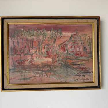 Vintage  Zoltan Perlmutter  (1922 - 2002) Expressionist Style Landscape Painting, Framed 