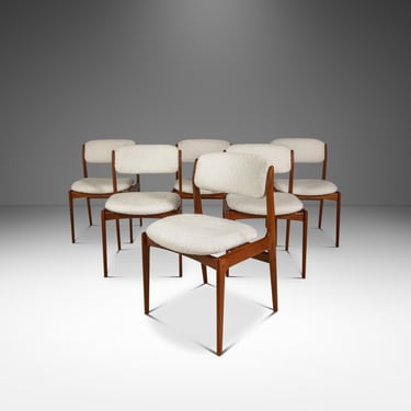 Set of Six (6) Danish Modern Sculptural Dining Chairs in Teak & Bouclé by Benny Linden for Benny Linden Designs, Thailand, c. 1970s 