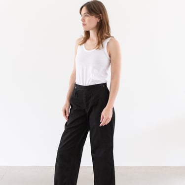 The Avignon Pants | Vintage Tab Pleat Black Cotton Trouser | 27 28 29 30 31 32 33 34 35 36 39 Waist Straight Wide Leg High Waist Unisex | 