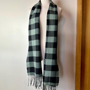 Extra long Pendleton scarf~ wool buffalo plaid Tesl blue green & black~ very soft warm and cozy~ gender neutral 