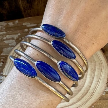 BLUE LAPIS LAZULI Sterling Silver Cuff 42g | Lapis and Silver Bracelet | 5 Stone Lapis Cuff | Sterling Silver 