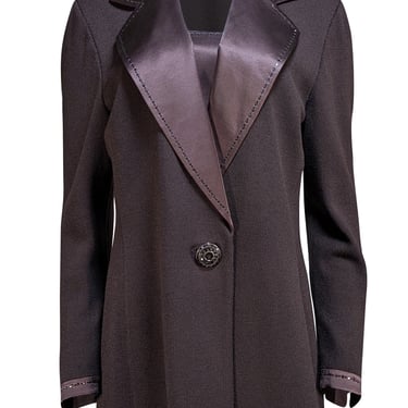 St. John - Brown Knit Wool Blend Blazer w/ Built In Tank Sz 12