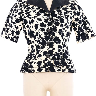 Yves Saint Laurent Cream Short Sleeve Floral Jacket