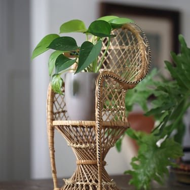 Vintage 1970s Mini Peacock Chair Plant Stand 