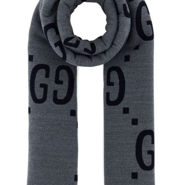 Gucci Men Embroidered Wool Blend Scarf