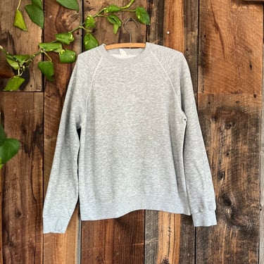 Vintage 70s Raglan Sleeve Heather Grey Tri Blend Sweatshirt Size M to L 