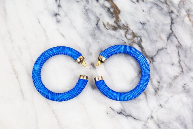 Vintage Cobalt Blue Round Hoop Earrings 