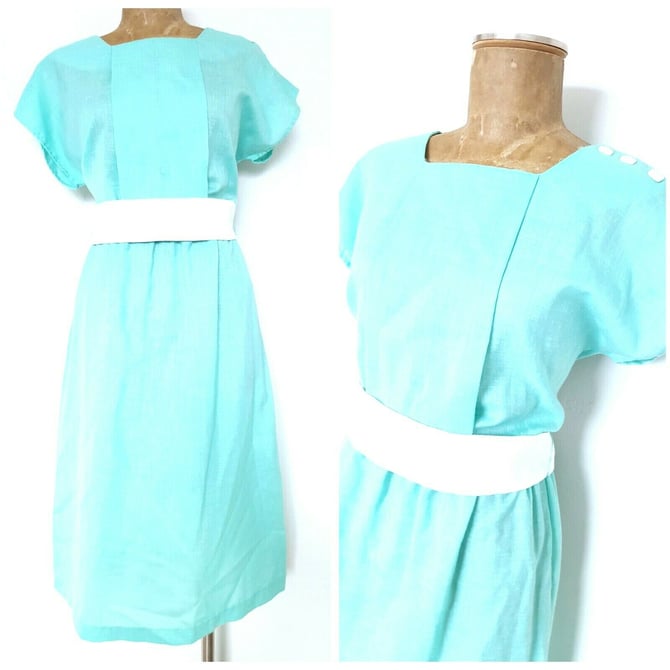 Vintage 80s Sleeveless Belted Grunge Dress Size Large Mint Midi Secretary Summer