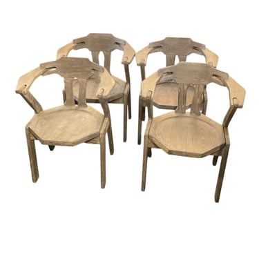 Set of (4) French Oak Arm Chairs