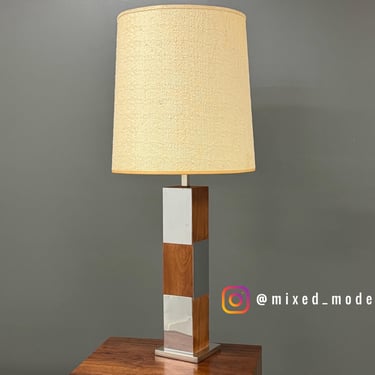 Walnut and Chrome Mid Century Table Lamp 