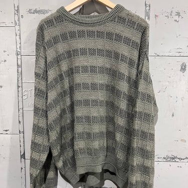 L 80s Expressions Crewneck sweater stripped abstract Pattern Basic Essential Streetwear Casual Preppy Style Multi Color Knit green large 