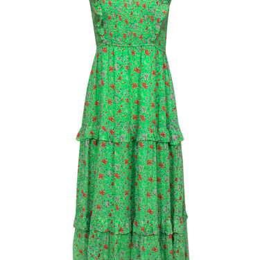 Banjanan - Green Floral Smocked Bodice Ruffled Cotton Maxi Dress Sz L