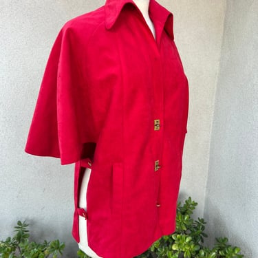 Vintage preppy rich red faux suede or ultra suede type short cape jacket by MJ Seattle Small 