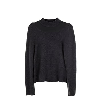 Vintage Avant Garde Black Boucle Style Mesh Collar/Sleeve Mock Neck Sweater size MEDIUM 