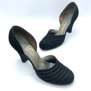 Vintage 1940s Black Suede I. Miller High Heel Pumps, US Size 7A, VFG 