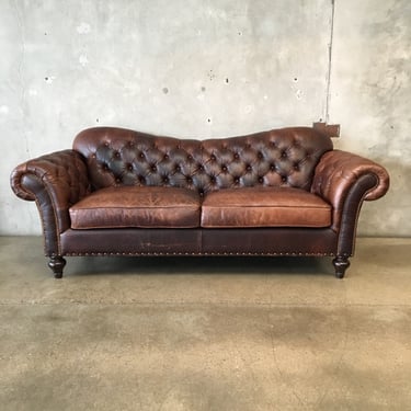 Vintage Leather Tufted Camelback Chesterfield Sofa