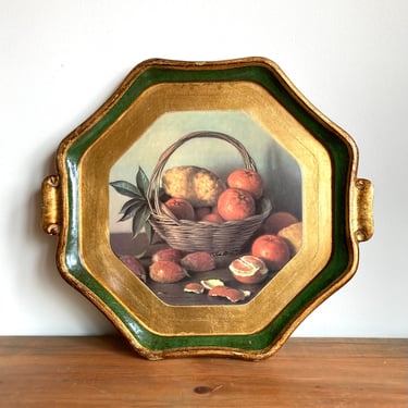 Florentine gold octagonal serving tray - made in italy 