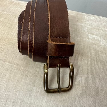 Brown wide leather belt with extra tongue Made in Italy~ distressed rustic supple leather brass buckle artisan style size Large/ XLG unisex 