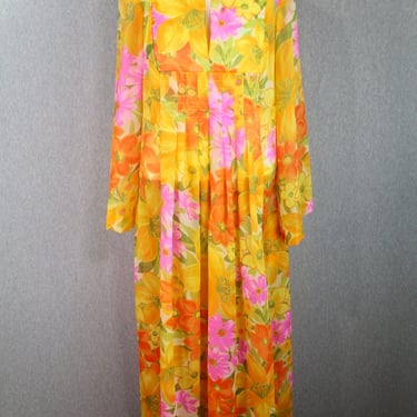 1960s-70s Kaftan, Mod, Yellow Floral Maxi by Saybury || Resort Wear || Summer Party Dress 