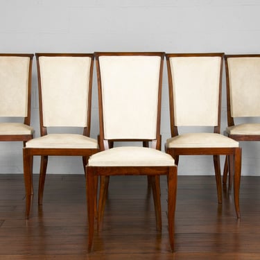 Traditional French Art Deco Maple Off White Vinyl Dining Chairs - set of 6 