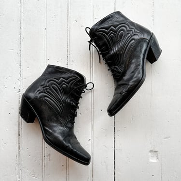 1980s Via Spiga Quilted Leather Ankle Boots 