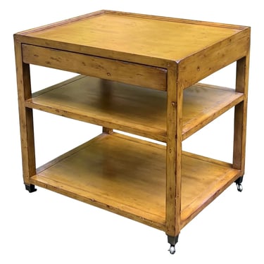 Contemporary Rustic Tiered End Table on Casters 