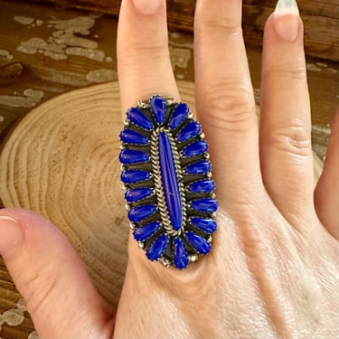 DEEP SEA BLUE Navajo Silver & Blue Lapis Ring | Dean Brown Needle Point Cluster | Navajo Native American Jewelry | Size 5 1/4, 6 1/2 