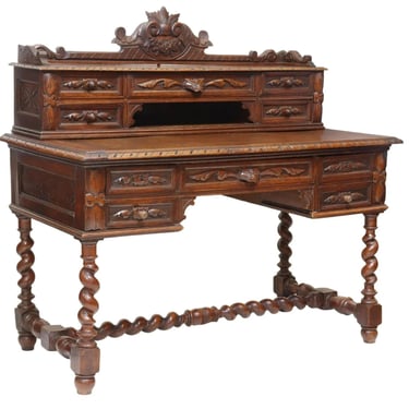 Antique Desk, Bureau A Gradin, French Henri II Style, Carved Oak, 1800s!!