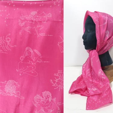 Vintage Diane Von Furstenberg Zodiac Hot Pink Silk Oblong Scarf 