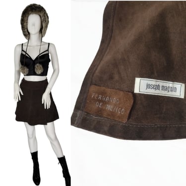 1970's Brown Suede Short Wrap Mini Skirt I Sz Med I Joseph Magnin 