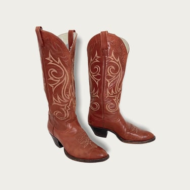 Vintage Western Cowboy Boots ~ men's 9 1/2 D / women's 11 ~ Ranch / Work Wear ~ Tall 