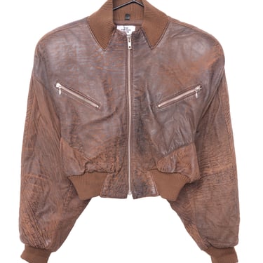 Cropped Leather Bomber Jacket