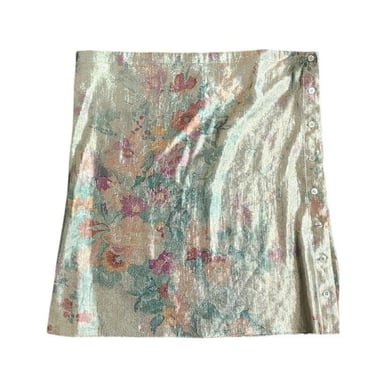 Vintage 90s Metallic Mini Skirt Calvin Klein Gold Floral Print 