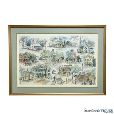 Vintage Historic Freehold New Jersey Lithograph Wall Art - 42x30