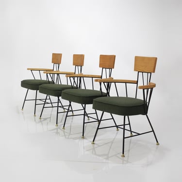 Mid Century Modern Dining Arm Chairs Iron Wood 