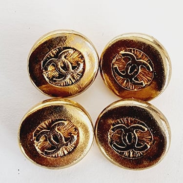 Vintage Chanel Buttons, Set of Four in Gold Toned Metal with CC Logo 